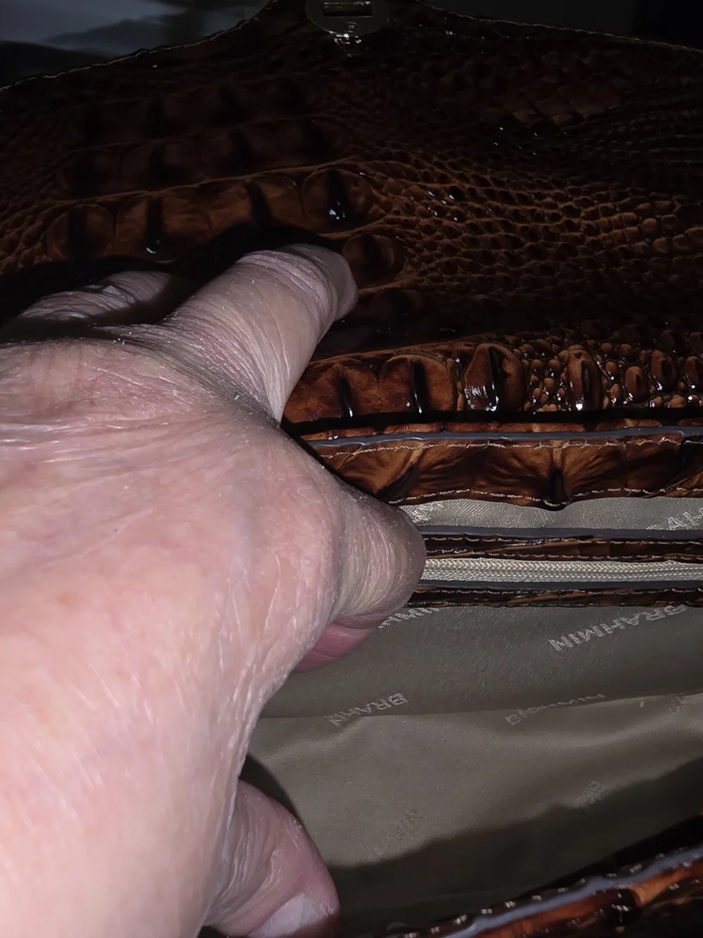 Brahmin Pecan  Croc-Embossed Shoulder Bag  Like new Condition no Call Outs